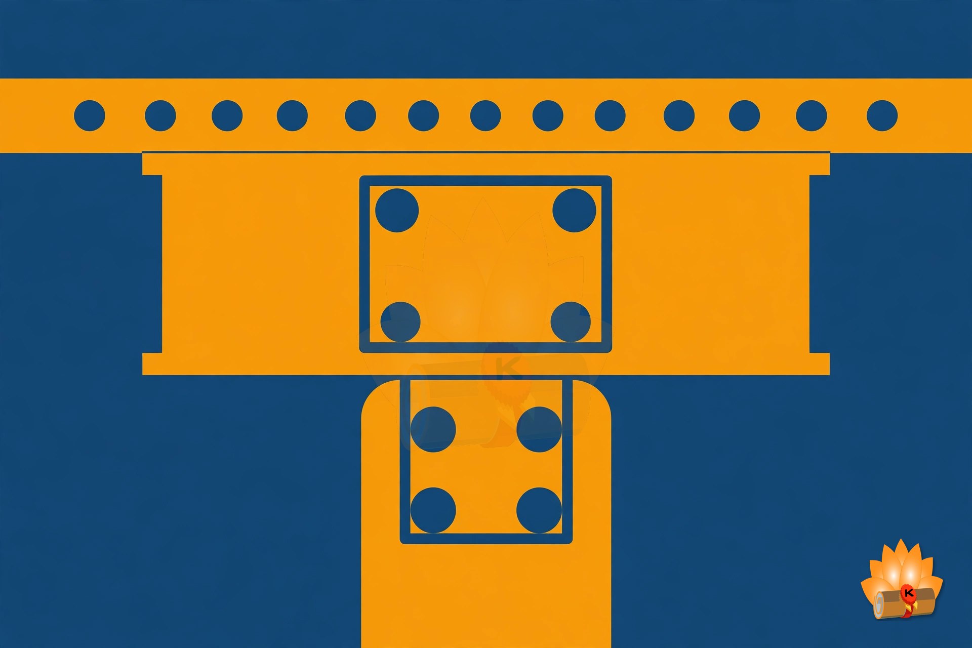 A reinforced concrete beam cross-section showing steel bars and stirrups, a column with longitudinal reinforcement, and a one-way slab detail