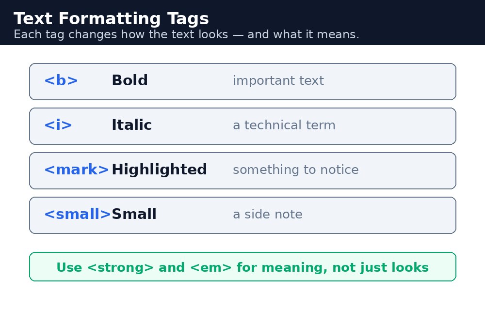 Infographic: text formatting के tags