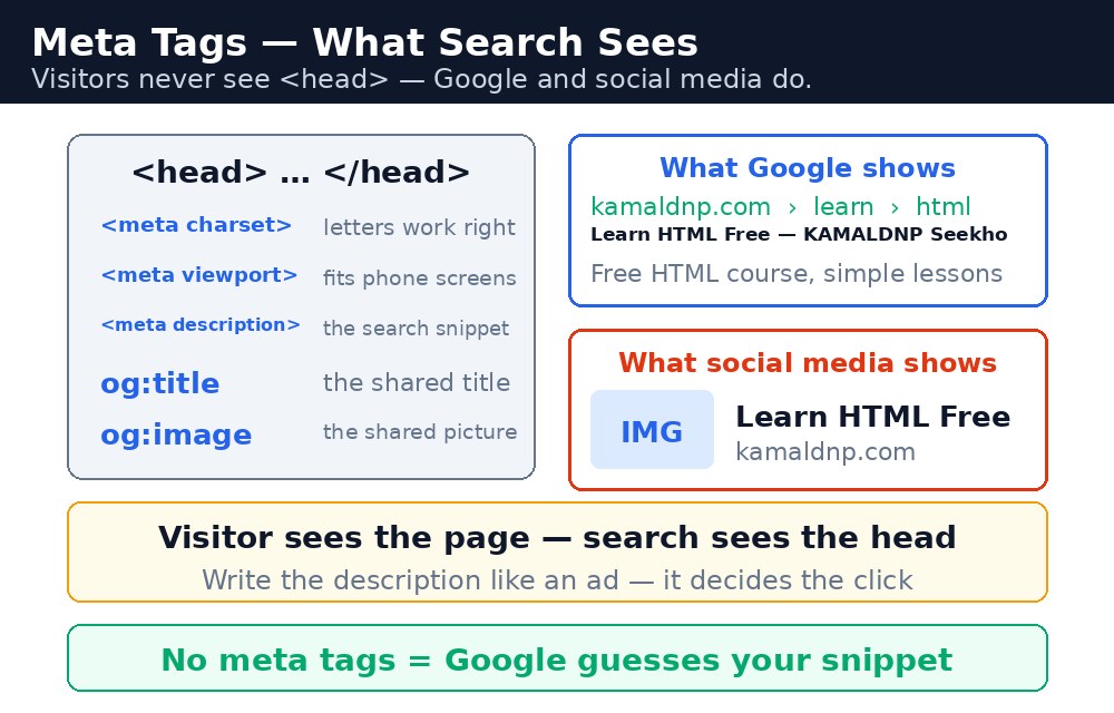 Infographic: meta tags in the head section