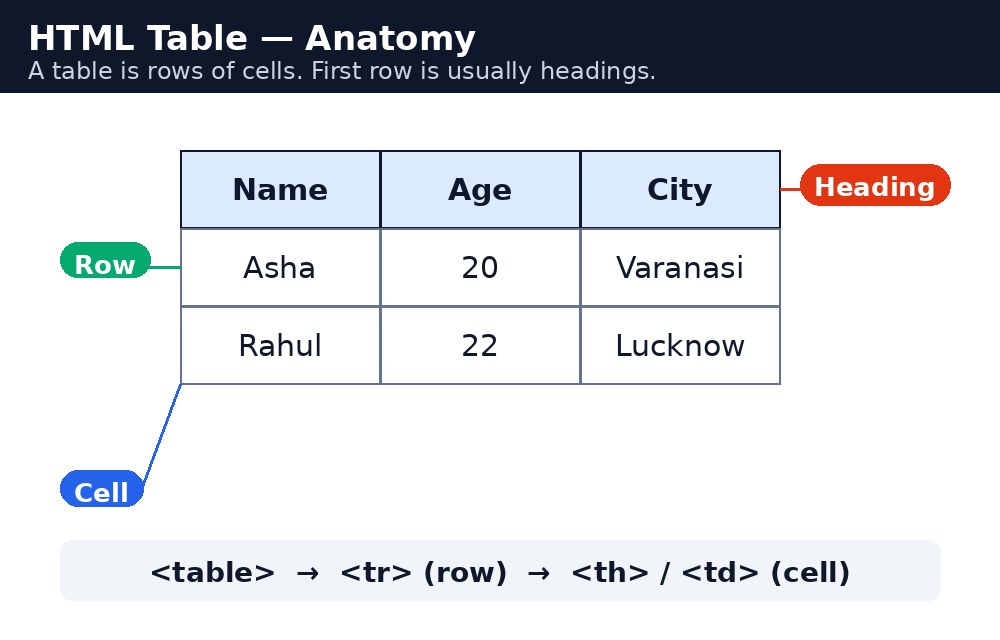 Diagram: HTML टेबल के हिस्से