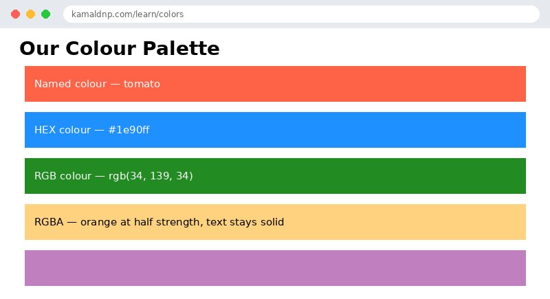Output of CSS Colors