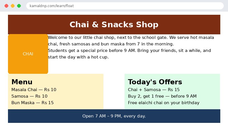 Output of CSS Float