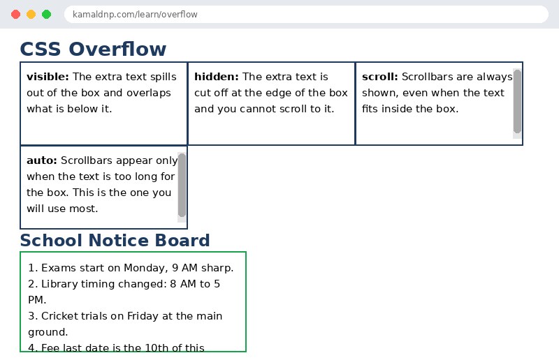 Output of CSS Overflow
