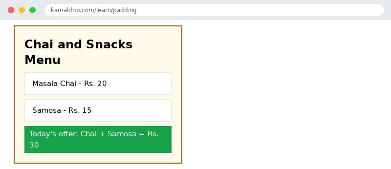 Output of CSS Padding