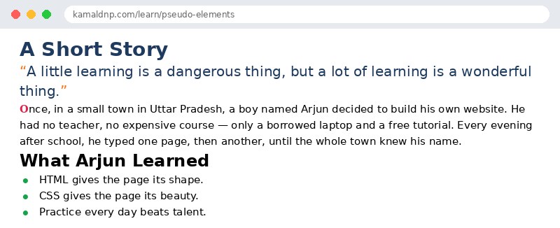 Output of CSS Pseudo-elements