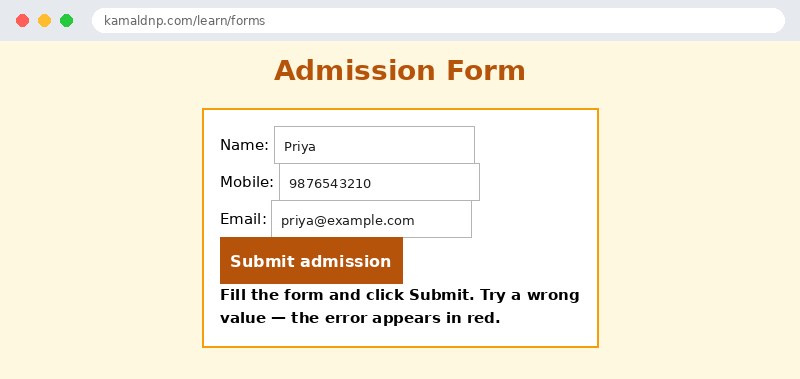 Output of JavaScript Form Validation