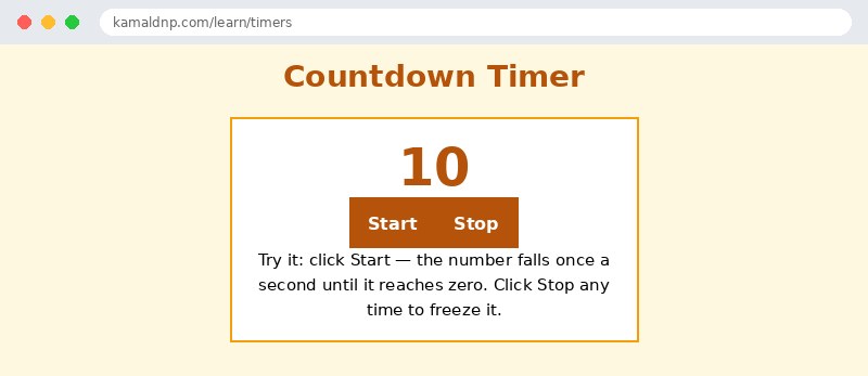 Output of JavaScript Timers — setTimeout & setInterval Examples